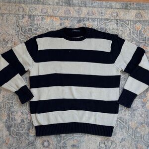 Brandy Melville Black and Cream Striped Crewneck Sweater